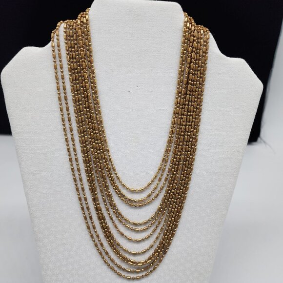 Vintage 1930’s Art Deco Brass Dangle Swag Wide Collar Multi Strand Necklace - Picture 1 of 8